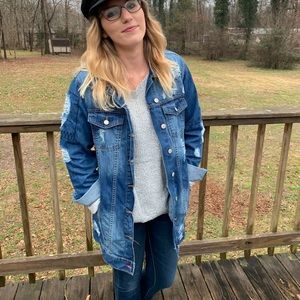 Long Distressed Jean Jacket